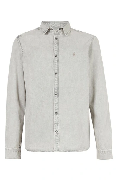 Shop Allsaints Gleason Chambray Snap-up Shirt In Grey