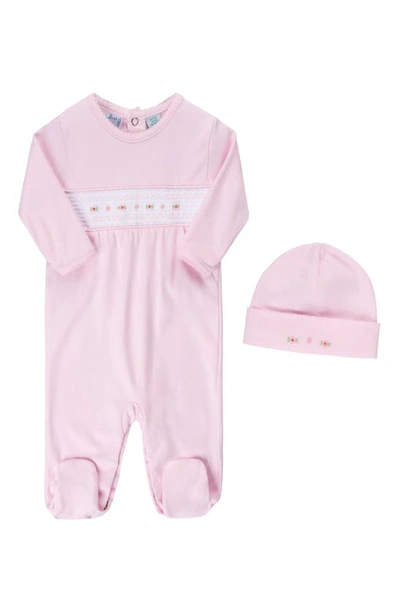 Shop Feltman Brothers Smocked Flower Footie & Hat Set In Pink