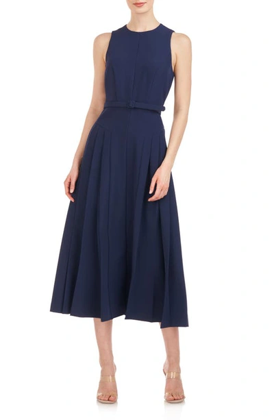 Shop Kay Unger Leora Pleated Cocktail Midi Dress In Midnight