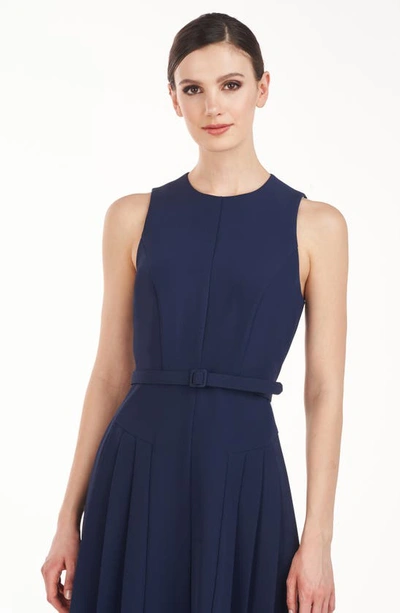 Shop Kay Unger Leora Pleated Cocktail Midi Dress In Midnight