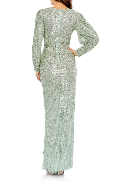 Shop Mac Duggal Sequin Wrap Bodice Long Sleeve Gown In Seafoam