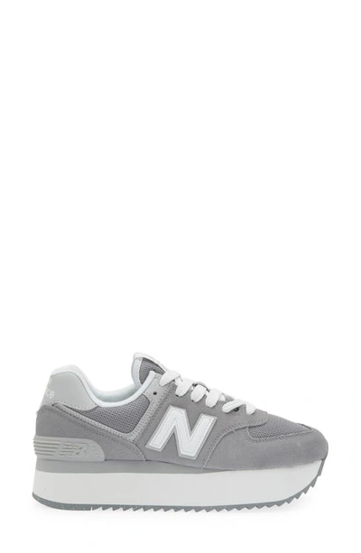New Balance 574+ Platform Sneakers In Green With Gray And White Detail In Shadow Grey