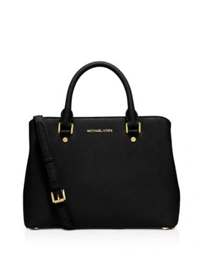 Shop Michael Michael Kors Medium Savannah Satchel In Black