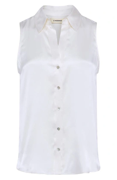 Shop L Agence Emmy Sleeveless Silk Blouse In Ivory