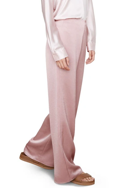 Vince High Waist Satin Wide Leg Pants In Petal Quartz