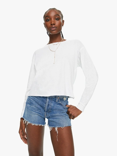 Shop Mother The L/s Slouchy Cut Off Bright T-shirt (also In X, M,l, Xl) In White