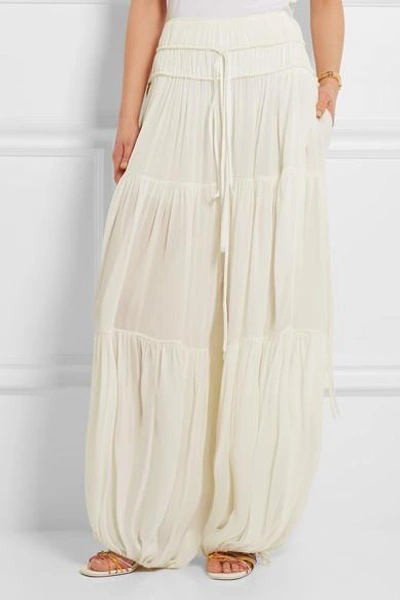 Shop Chloé Tiered Crepe Wide-leg Pants