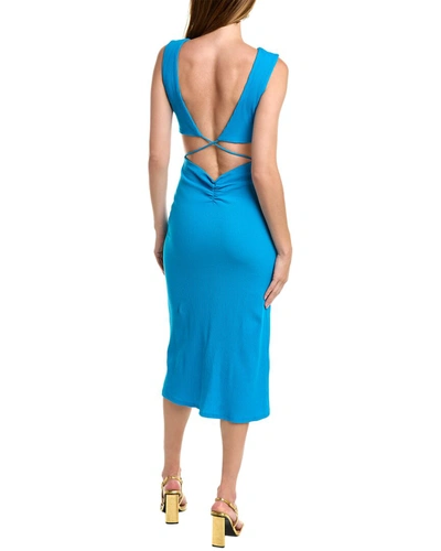 Shop Line & Dot Cutout Waist Midi Dress In Blue