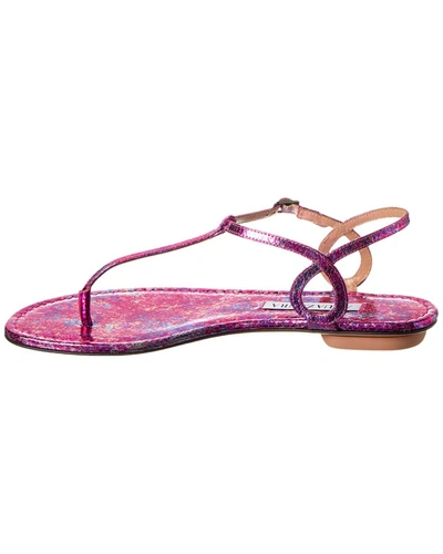Shop Aquazzura Almost Bare Snake-embossed Leather Sandal In Pink