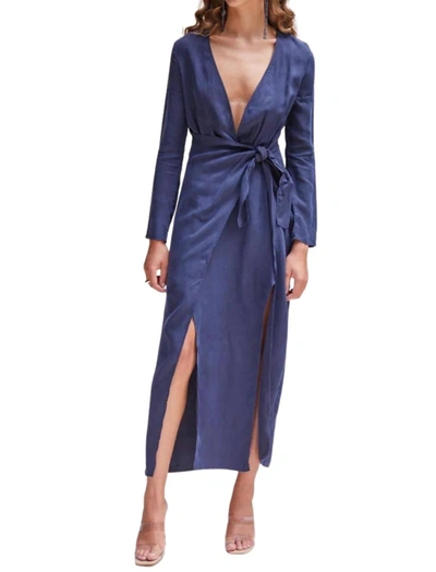 Shop Suboo Anika Low Front Wrap Midi Dress In Navy In Blue