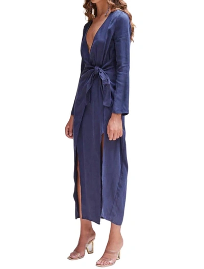 Shop Suboo Anika Low Front Wrap Midi Dress In Navy In Blue