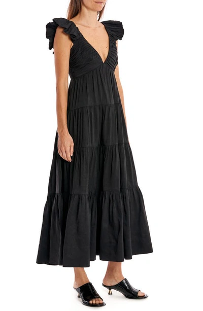 Shop La Ligne Anais Ruffle Linen Blend Midi Dress In Black