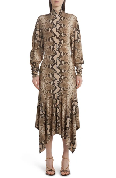 Shop Stella Mccartney Python Print Handkerchief Hem Jersey Dress In 2203 Multicolor Brown