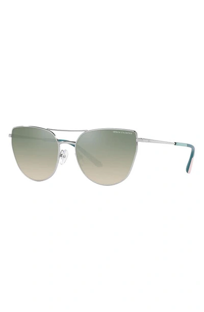 Shop Armani Exchange 56mm Gradient Mirrored Cat Eye Sunglasses In Shiny Silver