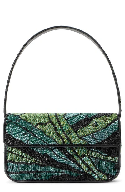 Shop Staud Tommy Beaded Shoulder Bag In Green Palm