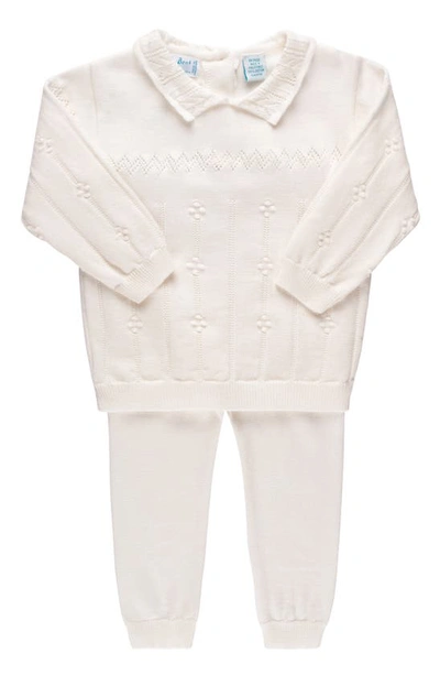 Shop Feltman Brothers Pompom Pointelle Stitch Sweater & Pants Set In Ivory