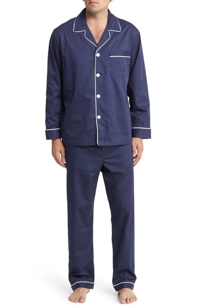 Shop Majestic International Southport Woven Cotton Pajamas In Navy Dot