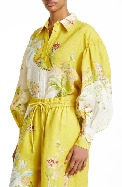 Shop Alemais Ira Print Linen Shirt In Lemon/ Cream