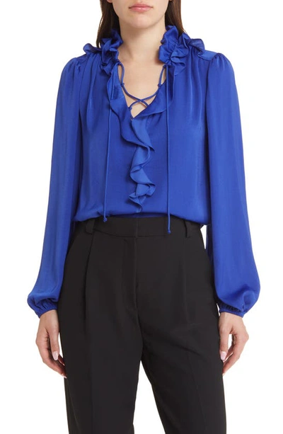 Shop Kobi Halperin Gabby Long Sleeve Hammered Satin Blouse In Twilight