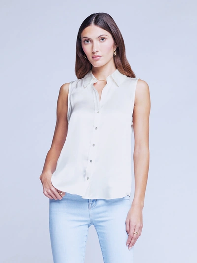 Shop L Agence Emmy Sleeveless Silk Blouse In Ivory