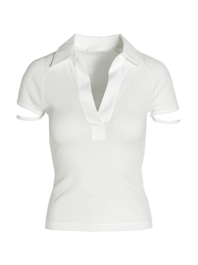 Shop Helmut Lang Cutout Ribbed Polo Shirt In White