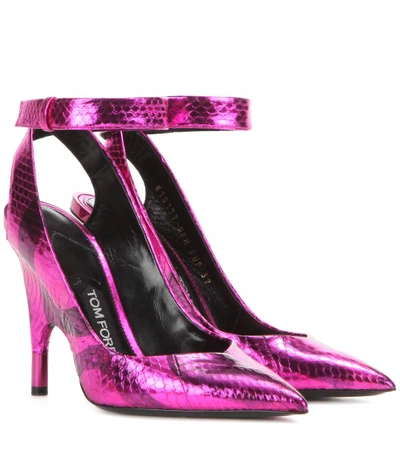 Tom Ford Metallic Snakeskin Pumps In Pink