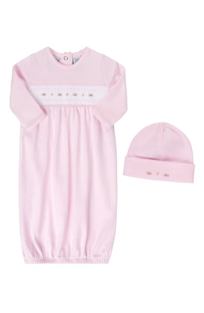Feltman Brothers Floral Smocked Gown & Hat Set In Pink