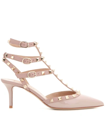 Rockstud patent leather kitten-heel pumps