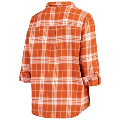 Shop Ug Apparel Texas Orange Texas Longhorns Plus Size Missy Boyfriend Plaid Flannel Button-up Shirt In Burnt Orange