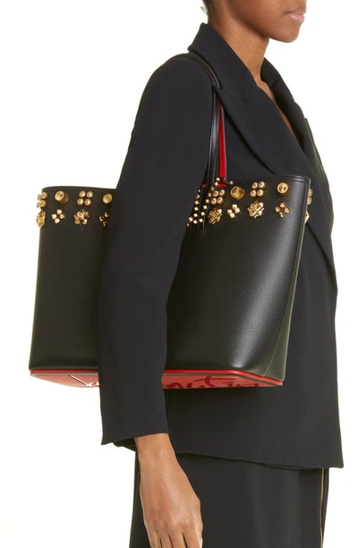 Shop Christian Louboutin Cabata Couronnes Seville Calfskin Leather Tote In Cm6s Black/ Gold