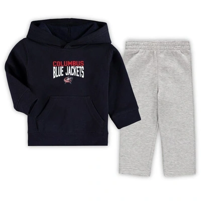 Shop Outerstuff Toddler Navy/heathered Gray Columbus Blue Jackets Fan Flare Pullover Hoodie & Pants Set