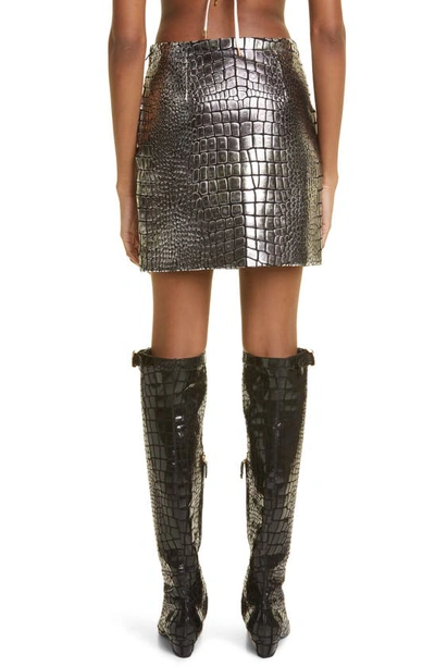Shop Tom Ford Croc Embossed Metallic Leather Miniskirt In Silver