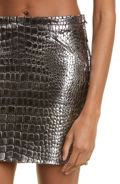 Shop Tom Ford Croc Embossed Metallic Leather Miniskirt In Silver
