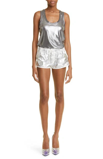 Shop Tom Ford Metallic Crinkle Running Shorts In Silver