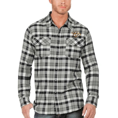 Shop Antigua Black/gray Nashville Predators Ease Plaid Button-up Long Sleeve Shirt