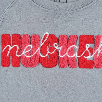 Shop Pressbox Gray Nebraska Huskers Pinehurst Chenille Raglan Pullover Sweatshirt