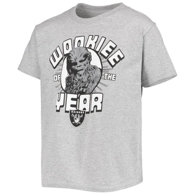 Shop Junk Food Youth  Heathered Gray Las Vegas Raiders Star Wars Wookie Of The Year T-shirt In Heather Gray