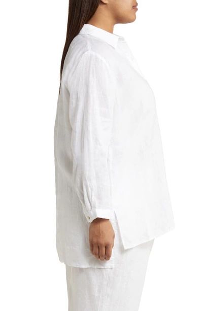 Shop Eileen Fisher Classic Collar Easy Linen Button-up Shirt In White