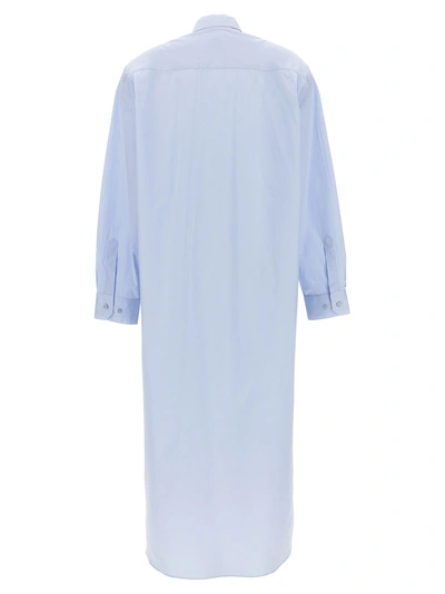 Shop Vetements Logo Embroidery Long Shirt Dress Dresses Light Blue
