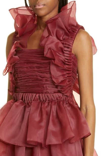 Shop Aje Asra Ruffle Detail Tiered Dress In Mahogany Red