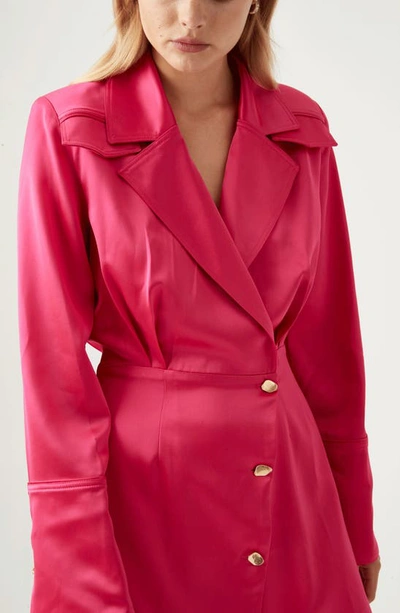 Shop Aje Echo Long Sleeve Coat Dress In Hot Pink