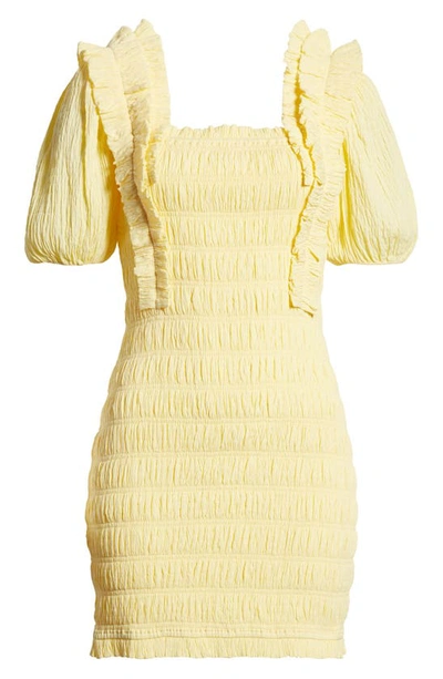 Shop Endless Rose Smocked Puff Sleeve Dress In Yellow