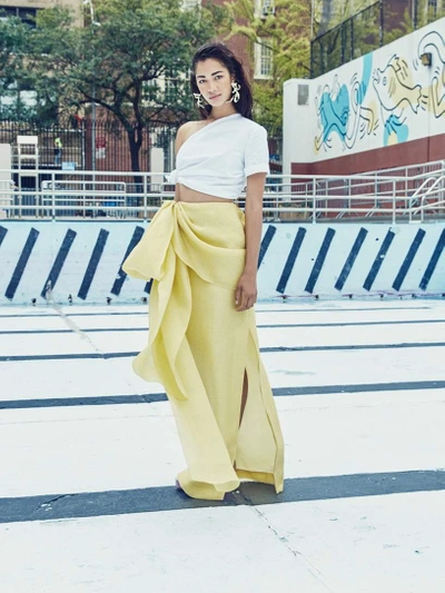 Shop Rosie Assoulin Hustle & Bustle Jacquard Silk And Cotton-blend Maxi Skirt In Yellow