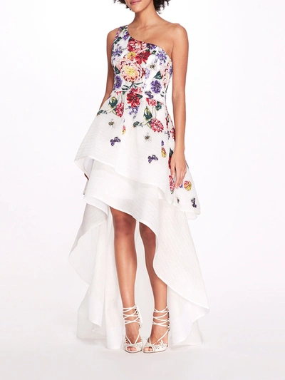 Shop Marchesa One Shoulder Floral Gown In Ivory