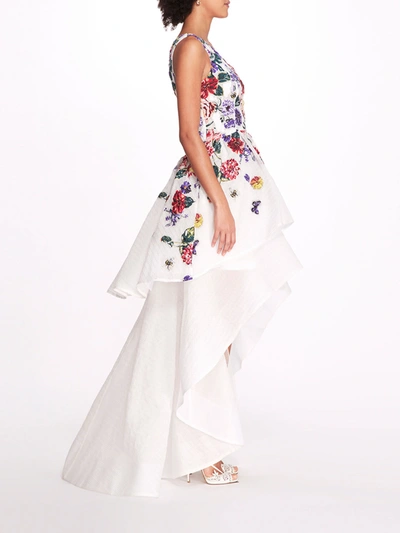 Shop Marchesa One Shoulder Floral Gown In Ivory