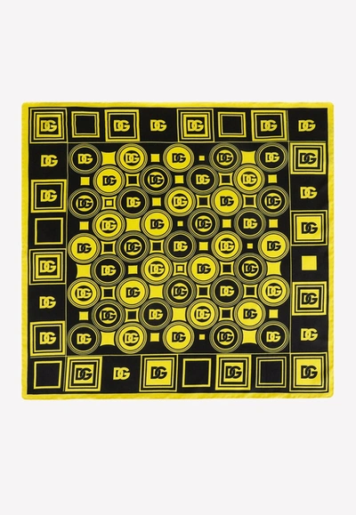 Dolce & Gabbana Twill Scarf With Dg Logo Print (50 X 50) In Yellow