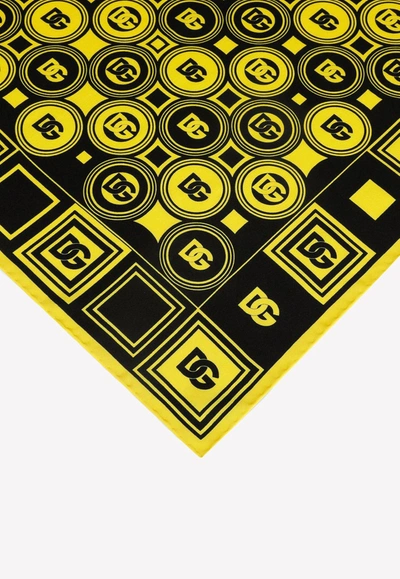 Dolce & Gabbana Twill Scarf With Dg Logo Print (50 X 50) In Yellow