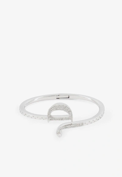 Djihan D Shaped Diamond Bracelet In 18-karat White Gold In Silver