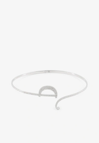 Djihan D Shaped Diamond Choker In 18-karat White Gold In Silver