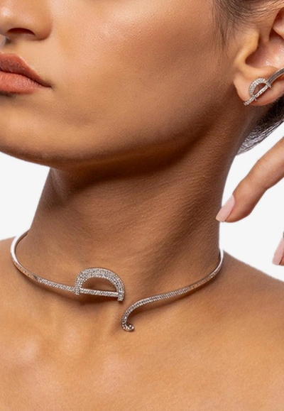 Djihan D Shaped Diamond Choker In 18-karat White Gold In Silver